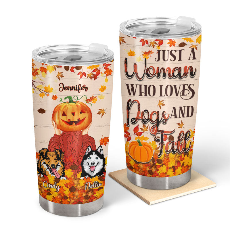 Dog Lovers Autumn Leaves Who Loves Dogs And Fall - Personalized Custom Tumbler