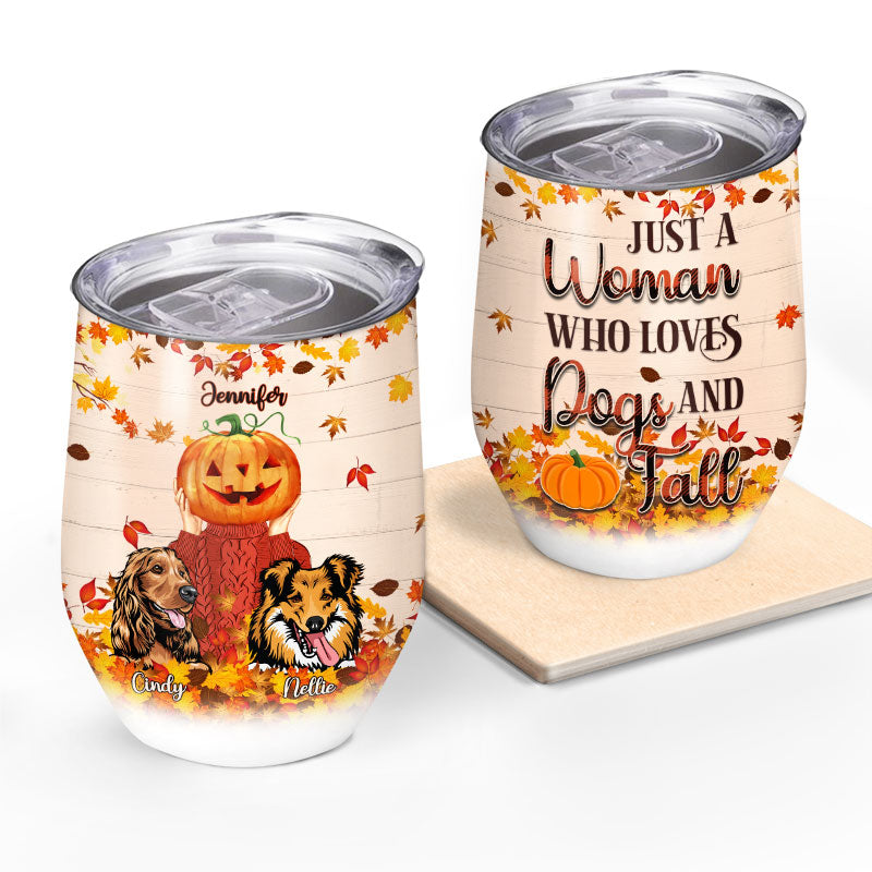 Dog Lovers Autumn Leaves Who Loves Dogs And Fall - Personalized Custom Wine Tumbler