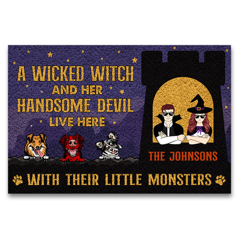 Wicked Witch Handsome Devil Couple - Halloween Gift For Dog Lovers - Personalized Custom Doormat