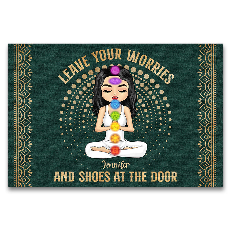 Leave Your Worries & Shoes - Gift For Yoga Lovers - Personalized Custom Doormat