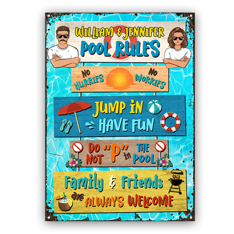 No Hurries No Worries - Pool Decoration For Couples - Personalized Classic Metal Signs