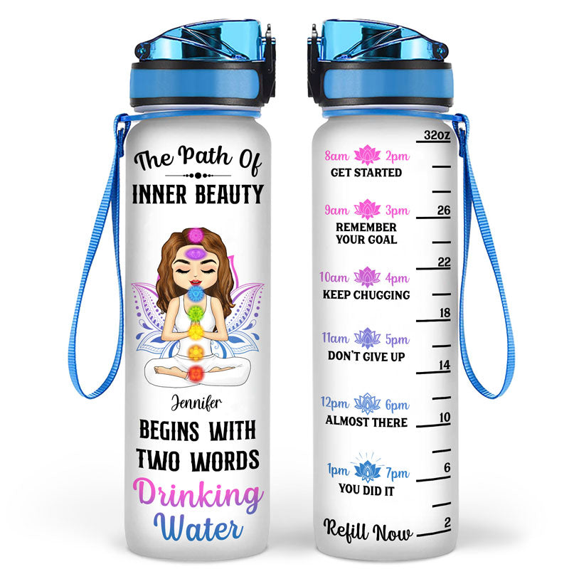 Begins With Drinking Water - Gift For Yoga Lovers - Personalized Custom Water Tracker Bottle