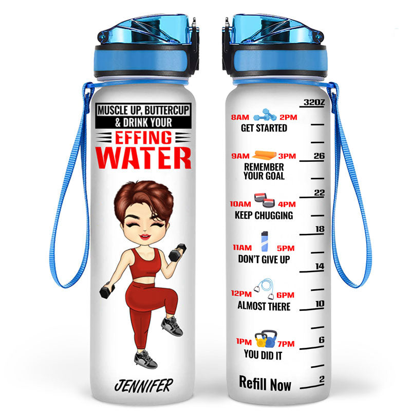 Gym Bottle Lifing Chibi Girl With Goals - Personalized Custom Water Tracker Bottle