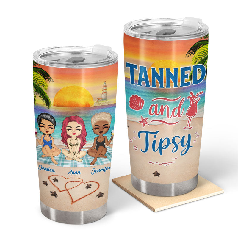 Beach Besties Chibi Girl Tanned And Tipsy - Gift For Besties - Personalized Custom Tumbler