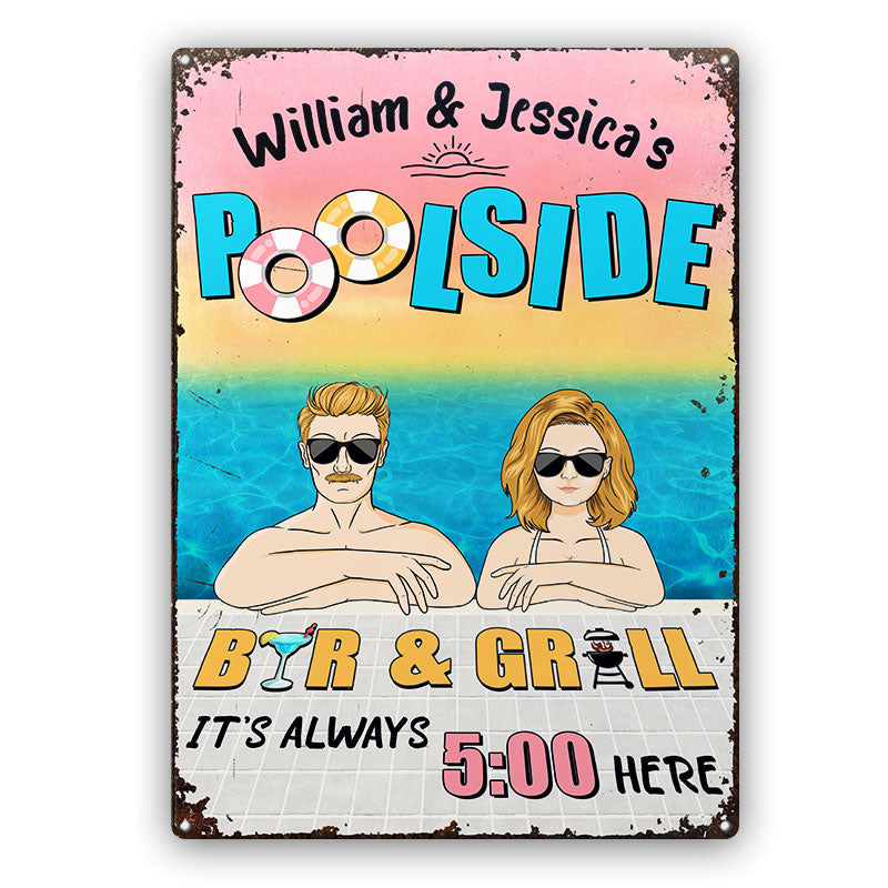 Poolside Bar & Grill - Gift For Couples - Personalized Custom Classic Metal Signs