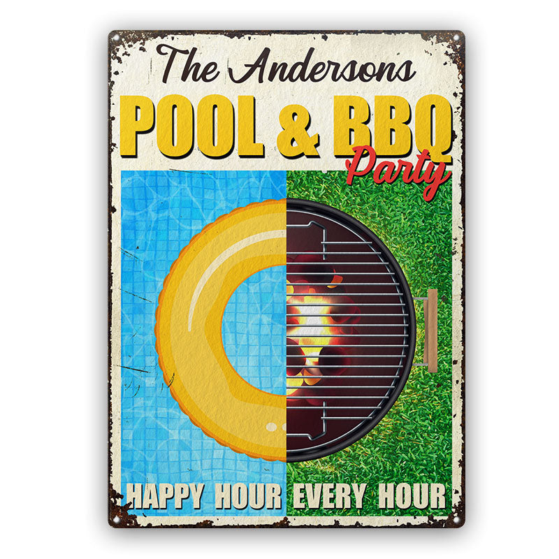 Poolside Happy Hour Every Hour - Personalized Custom Classic Metal Signs