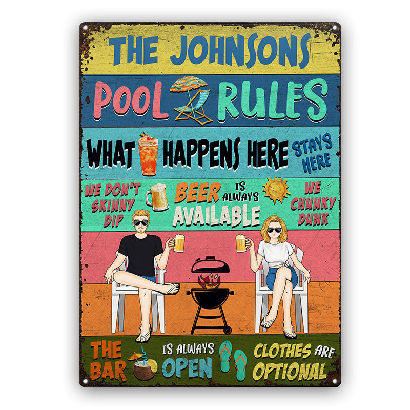 Pool Rules Stays Here - Gift For Couples - Personalized Custom Classic Metal Signs