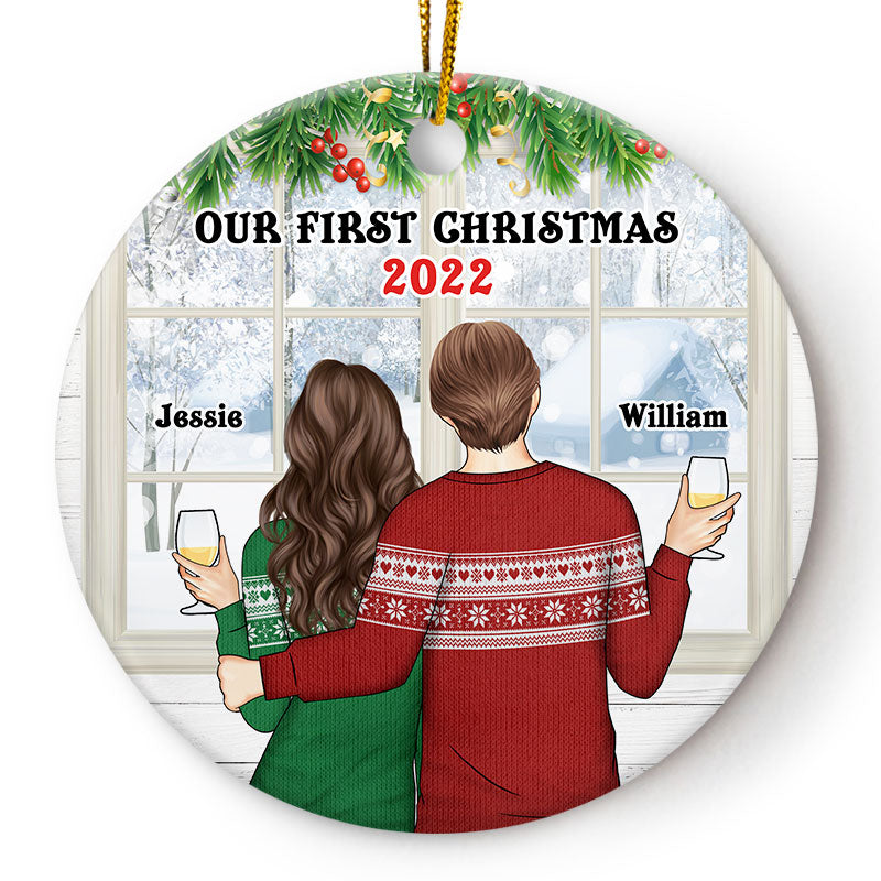 Our First Christmas - Gift For Couples - Personalized Custom Circle Ceramic Ornament