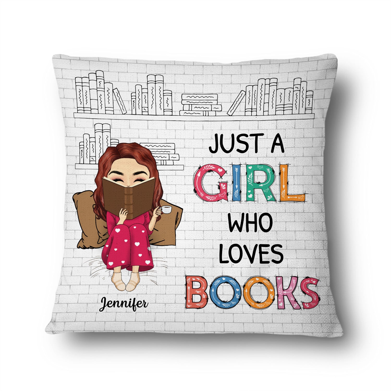 Reading Just A Girl Boy Who Loves Books Sketch - Personalized Custom Pillow