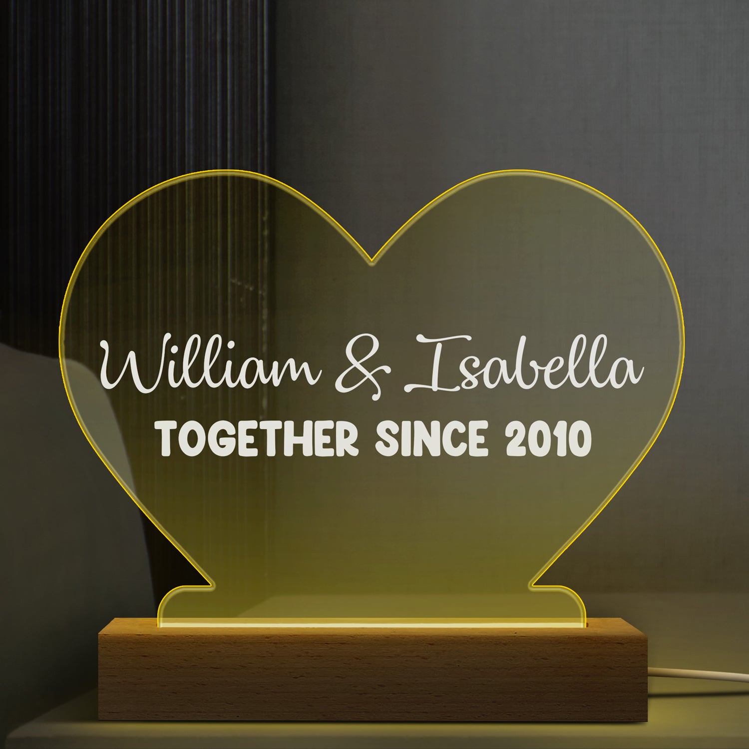 Husband And Wife Together Since - Gift For Couples - Personalized Custom 3D Led Light Wooden Base
