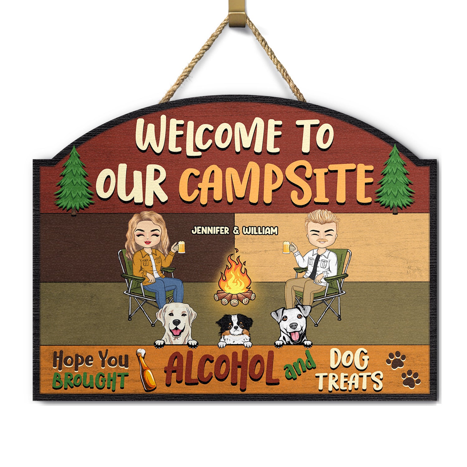Welcome To Our Campsite Dog Treats - Gift For Couples - Personalized Custom Shaped Wood Sign