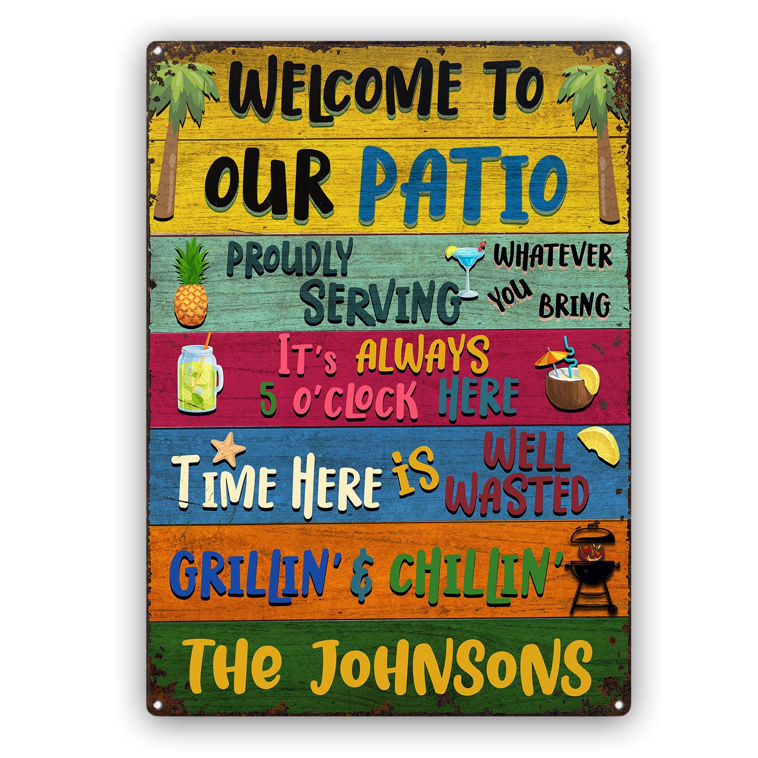 Welcome Grilling Chilling - Home Decor For Patio, Pool, Hot Tub, Deck, Shaverbahn, Bar - Personalized Custom Classic Metal Signs
