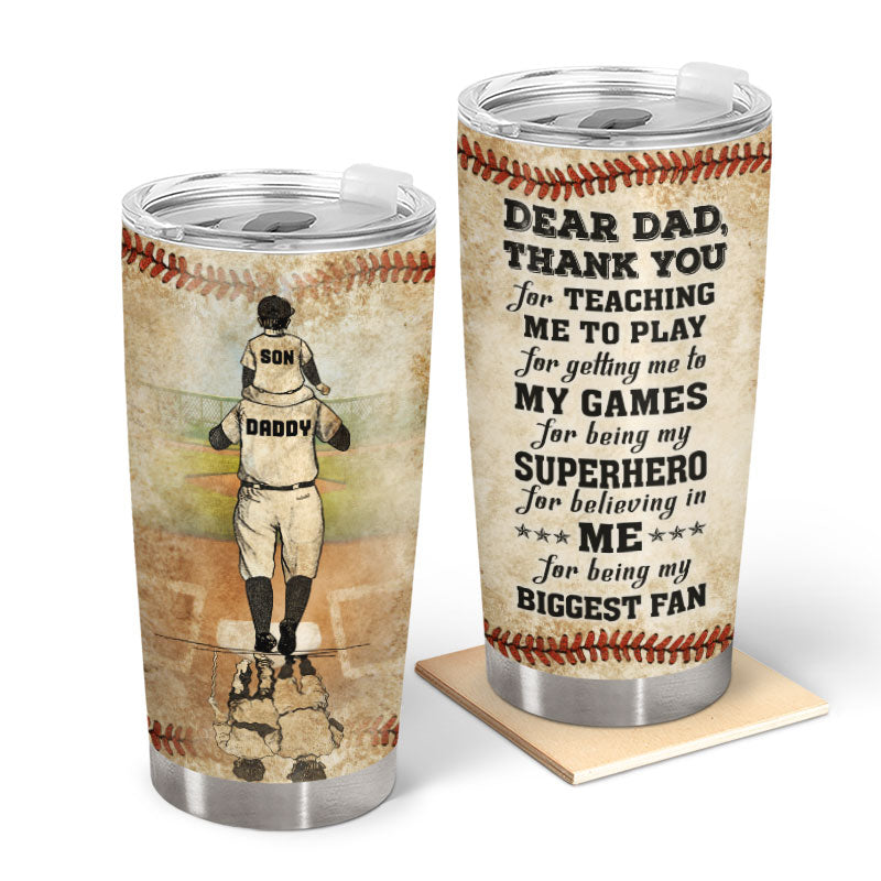 Wander Prints Fathers Day Gifts - Birthday Gifts for Dad & Fathers Day Gifts From Daughter - Dad Gifts From Kids Father's Day Gifts - Stainless Steel Baseball Tumbler Dad Birthday Gifts from Daughter, Thank You For Teaching Me Travel Coffe Mug with Lid