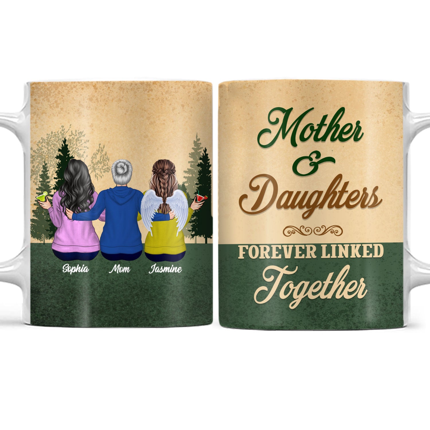 Mother And Daughter Forever Linked - Gift For Mother And Daughter - Personalized Custom White Edge-to-Edge Mug