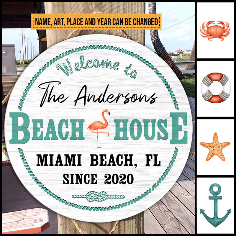 Personalized Beach House Welcome Customized Wood Circle Sign