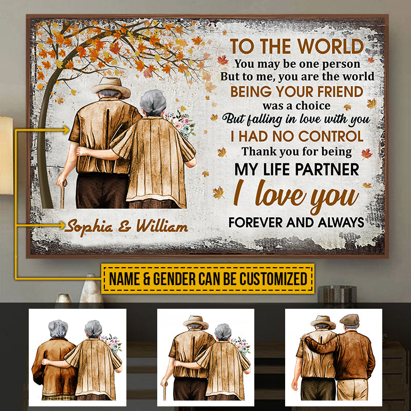 Pride Family Old Couple You Are The World Autumn Fall Leaves Custom Poster, Couple Gift, Anniversary Gift, Memorial Gift, Wall Art, Grandparents Day Gifts