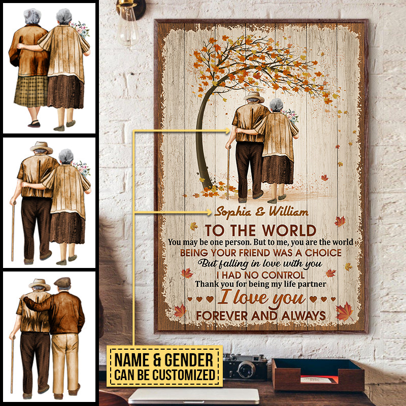 Family Pride Husband Wife Old Couple You Are The World Fall Leaves Custom Poster, Couple Gift, Anniversary Gift, Memorial Gift, Wall Art, Grandparents Day Gifts