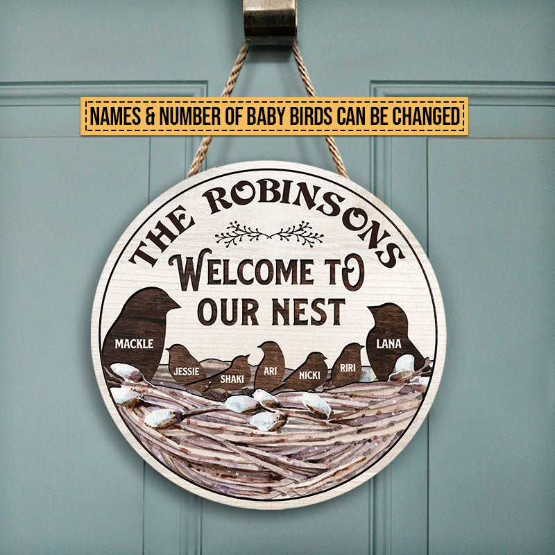 Bird Family Welcome To Our Nest Custom Wood Circle Sign