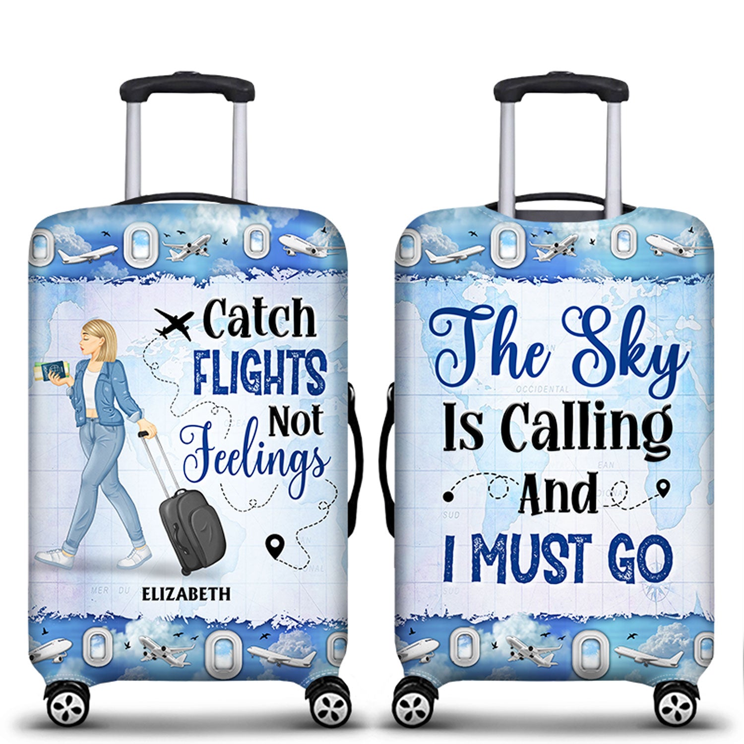 Catch Flights Not Feelings - Birthday Gift For Him, Her, Trippin', Vacation Lovers - Personalized Custom Luggage Cover