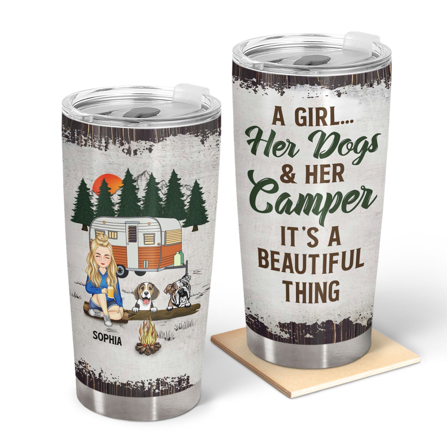 Camping Girl Her Dog & Her Camper - Gift For Camping Lovers - Personalized Custom Tumbler