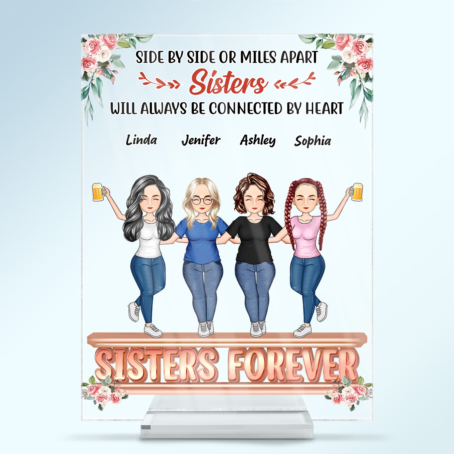 Side By Side Or Miles Apart Sisters Brothers Will Always Be Connected - Gift For Siblings - Personalized Custom Vertical Rectangle Acrylic Plaque