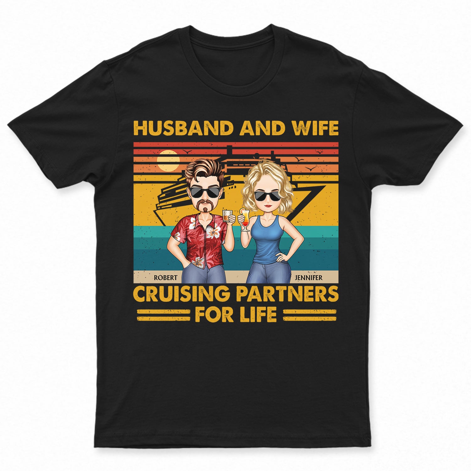 Husband And Wife Cruising Partners For Life Traveling Couples Beach Vacation - Anniversary, Birthday Gift For Spouse, Boyfriend, Girlfriend - Personalized Custom T Shirt