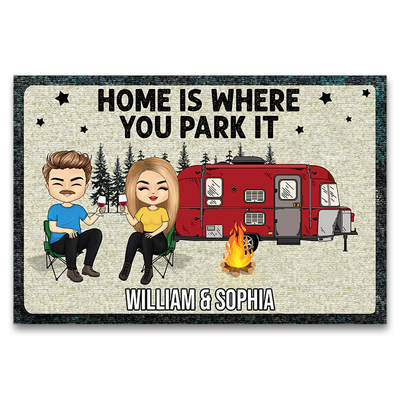 Home Is Where You Park It Camping Couple - Personalized Custom Doormat