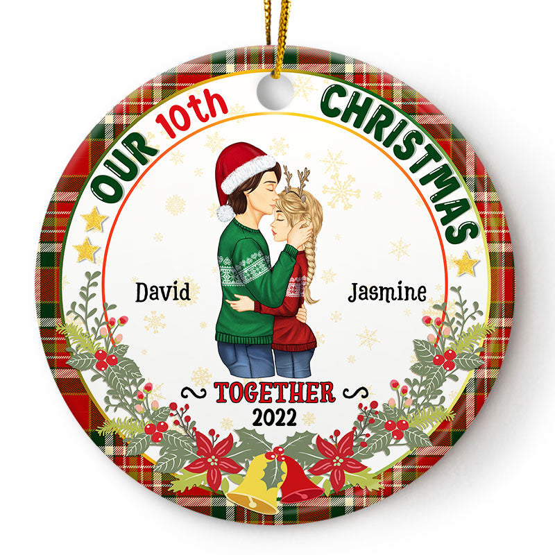 Our Christmas Together - Christmas Gift For Couples - Personalized Custom Circle Ceramic Ornament