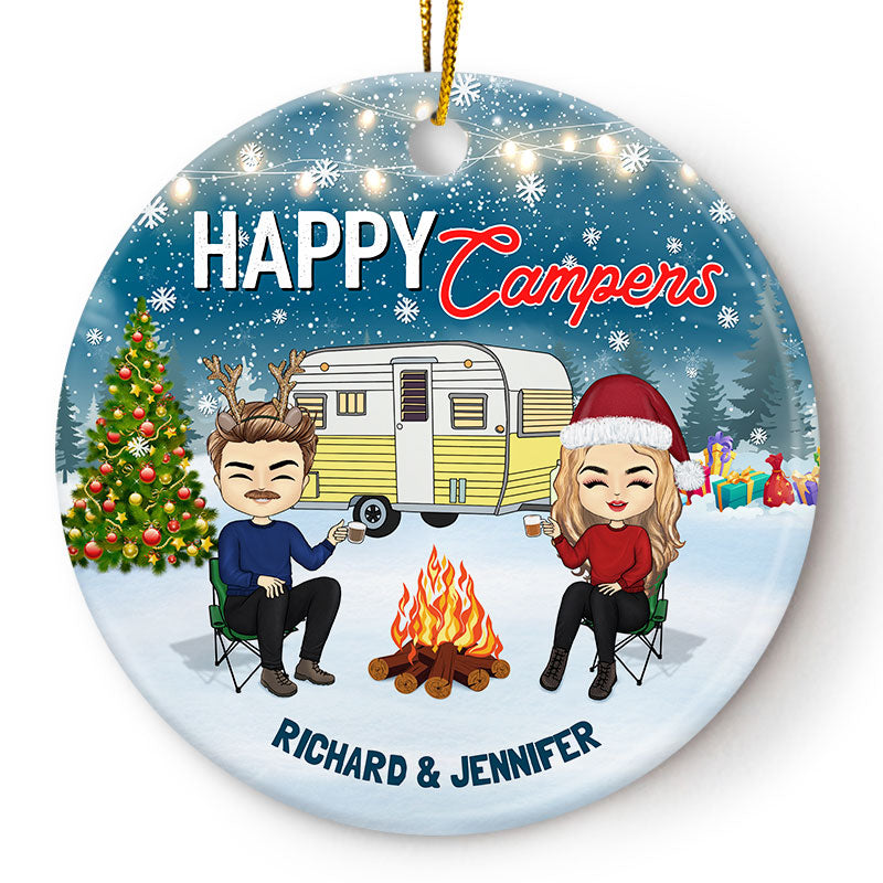 Happy Campers - Christmas Gift For Camping Lovers - Personalized Custom Circle Ceramic Ornament