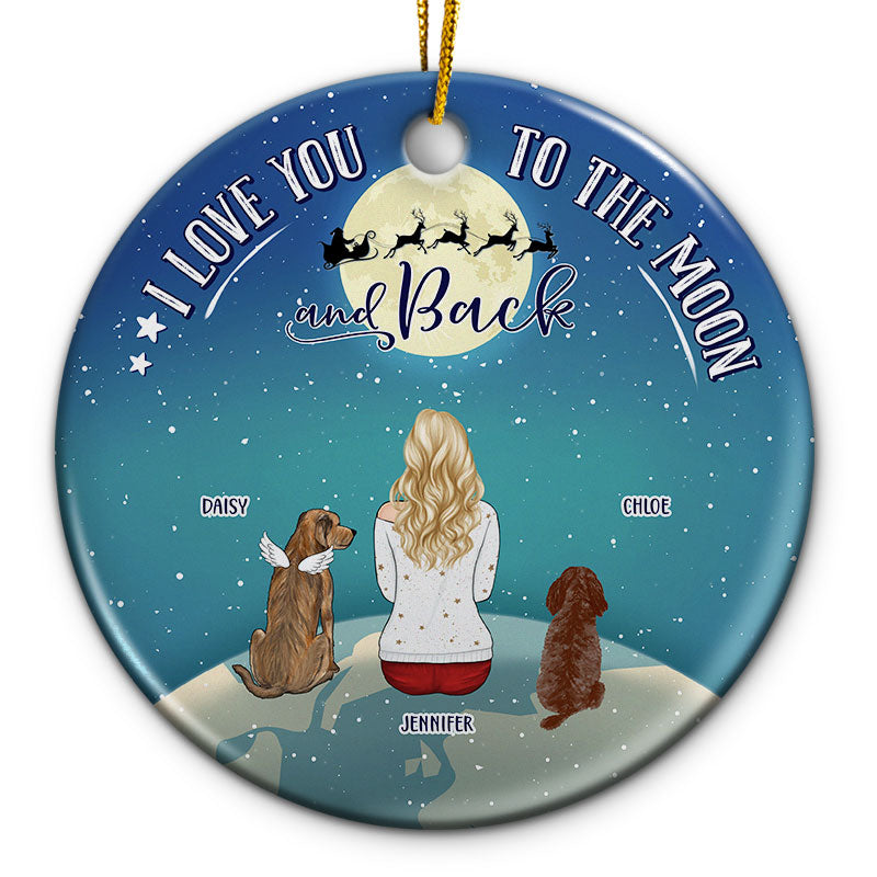 Christmas I Love You To The Moon And Back - Dog Memorial Gift - Personalized Custom Circle Ceramic Ornament