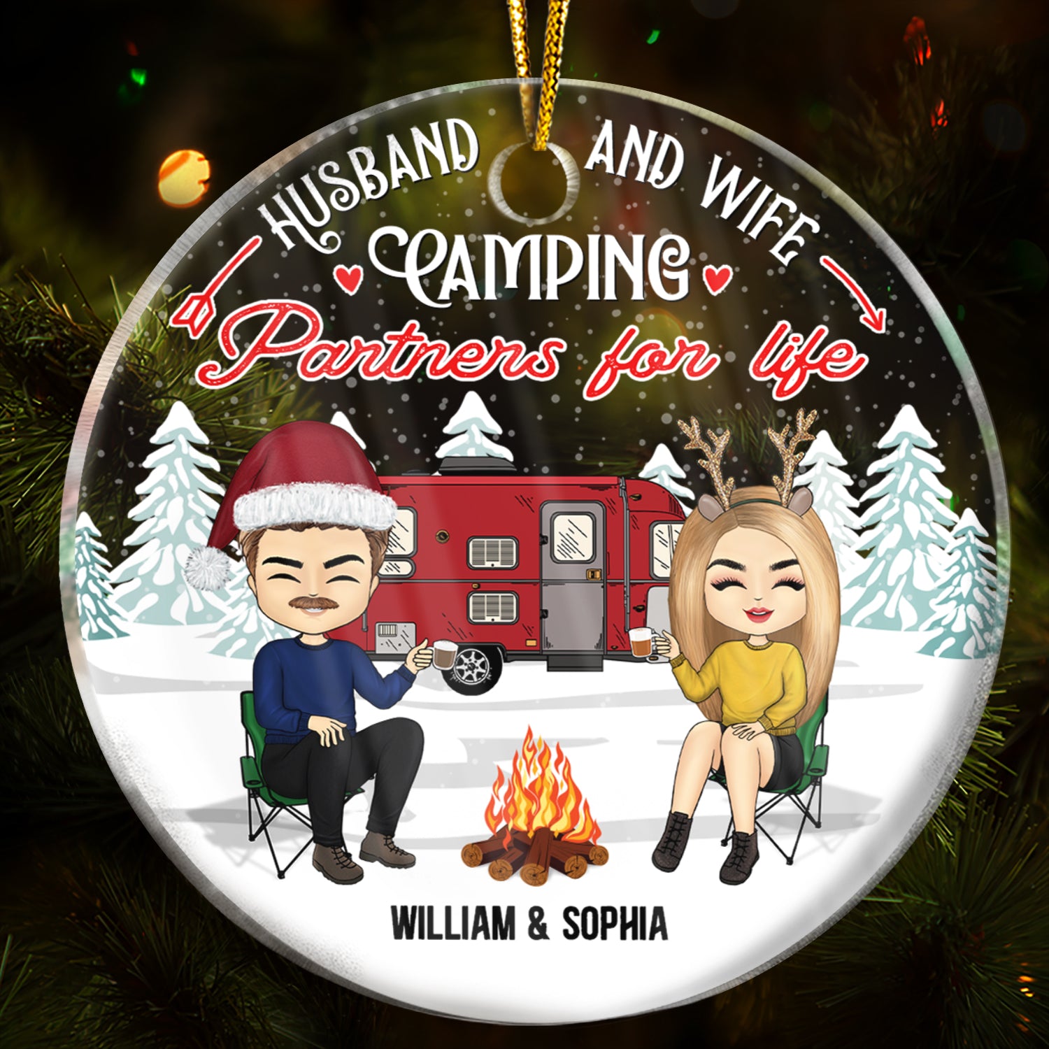Husband And Wife Camping Partner For Life - Christmas Gift For Couple - Personalized Custom Circle Acrylic Ornament