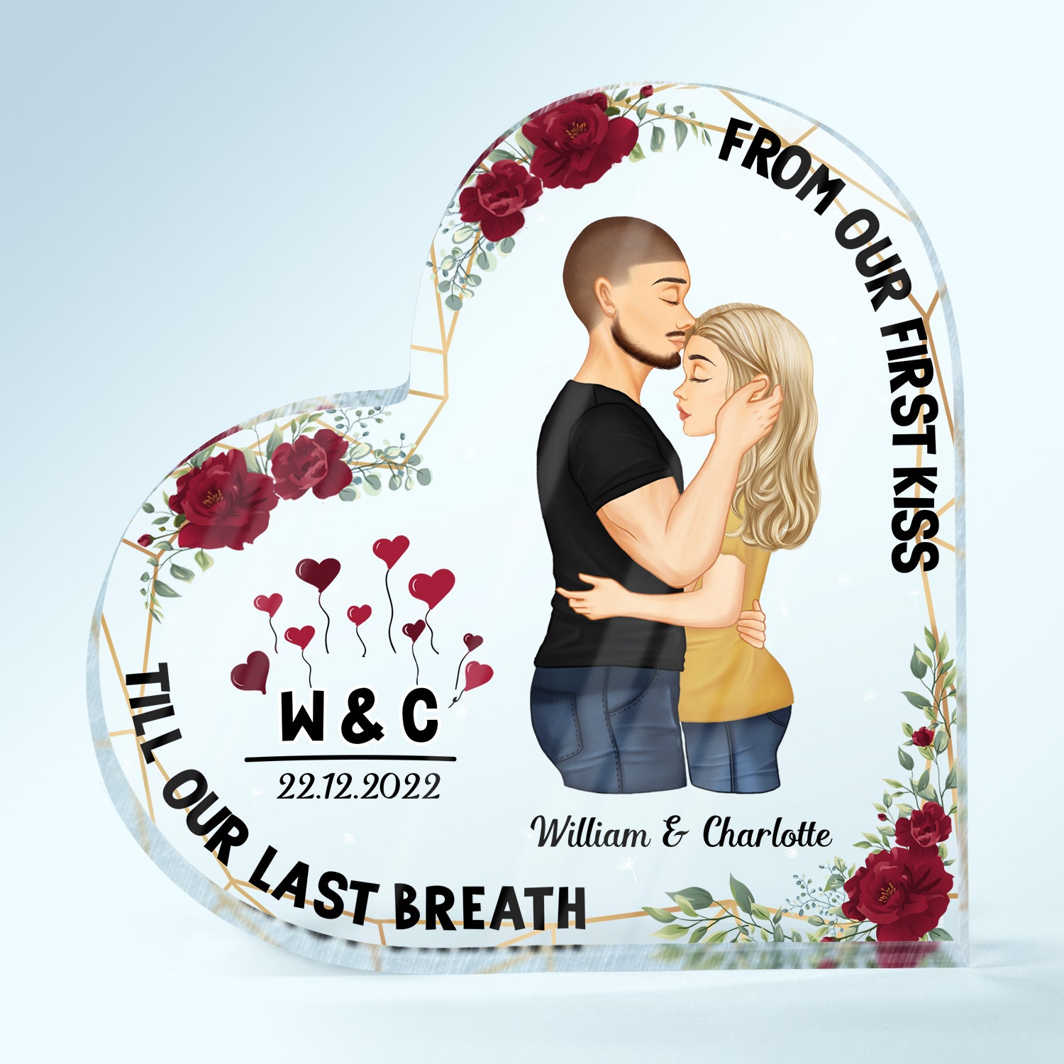 From Our First Kiss - Gift For Couple - Personalized Custom Heart Shaped Acrylic Plaque
