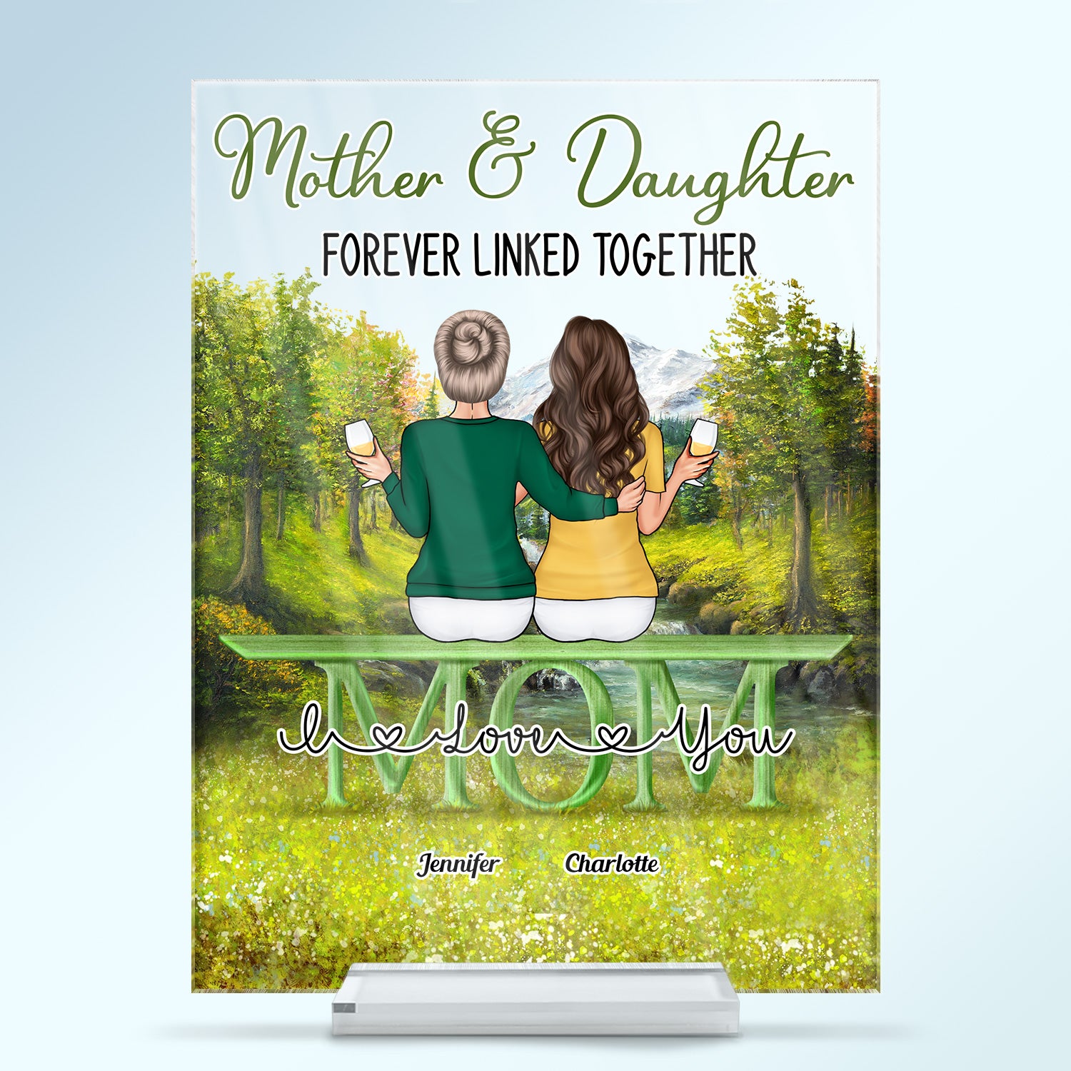 Mother & Daughters Forever Linked Together - Family Gift For Mom & Daughter - Personalized Custom Vertical Rectangle Acrylic Plaque