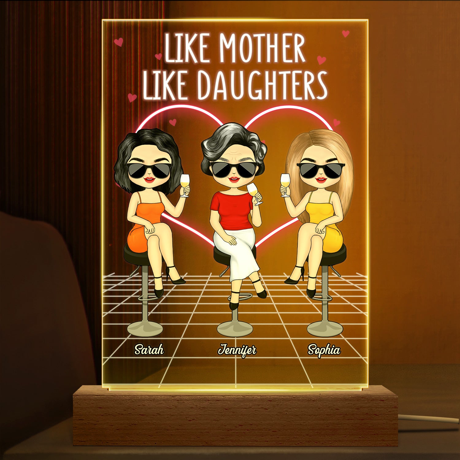 Like Mother Like Daughter - Gift For Mother, Mom - Personalized Custom 3D Led Light Wooden Base