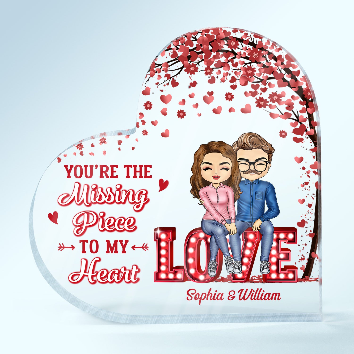 You Are The Missing Piece To My Heart - Anniversary, Birthday Gift For Spouse, Lover, Husband, Wife, Boyfriend, Girlfriend, Couple - Personalized Custom Heart Shaped Acrylic Plaque