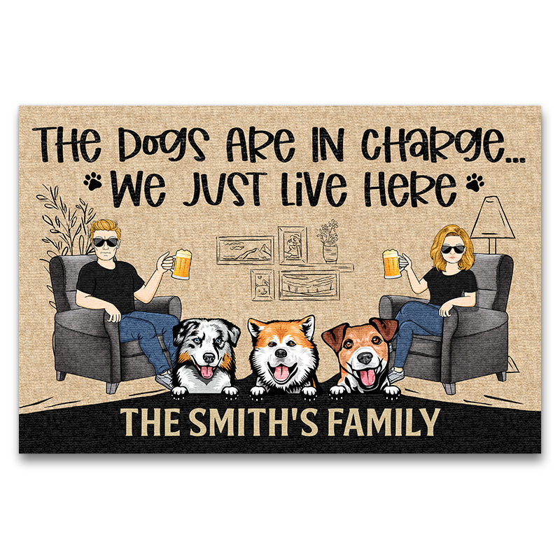 Family Couple The Dogs Are In Charge - Gift For Dog Lovers - Personalized Custom Doormat