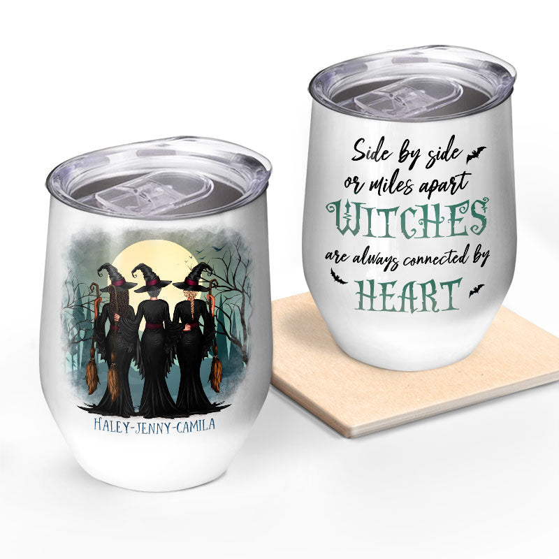 Halloween Witch Best Friend Connected By Heart - Bestie Gift - Personalized Custom Wine Tumbler