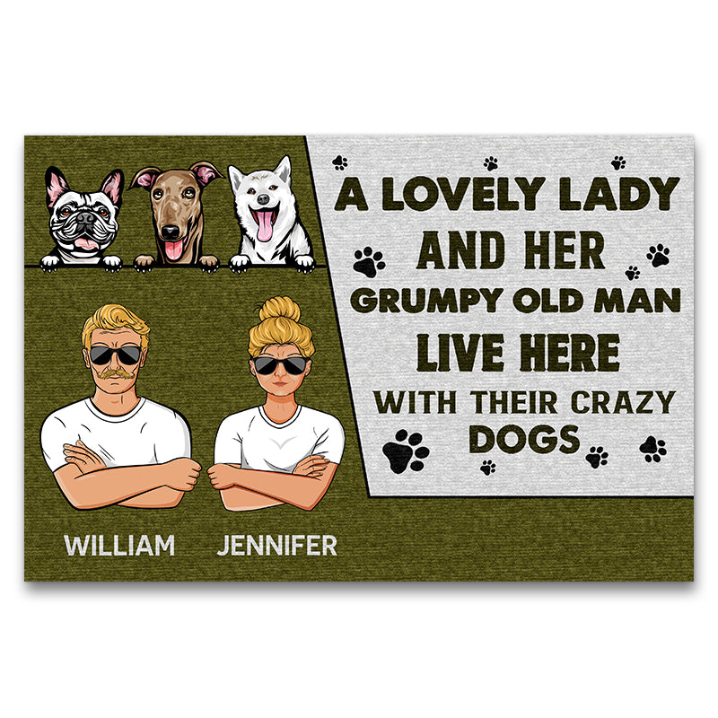 Dog Lovers Family Couple Lovely Lady Live Here And Her Grumpy Old Man - Personalized Custom Doormat