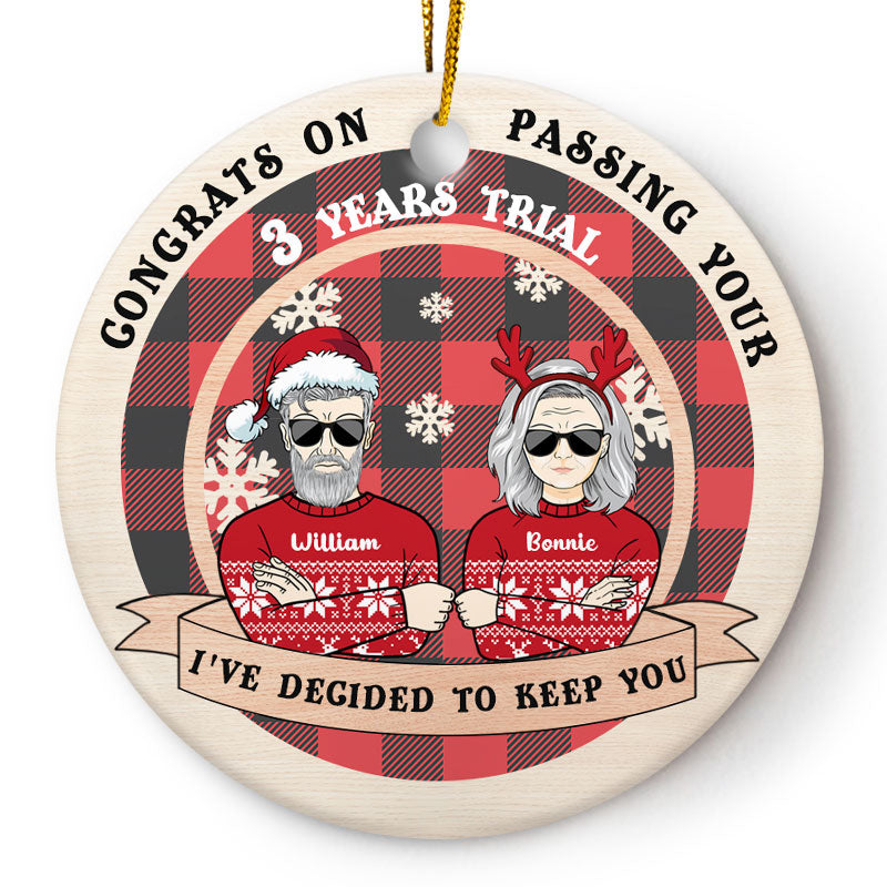 Christmas Couple Family Passing Your Trial - Personalized Custom Circle Ceramic Ornament