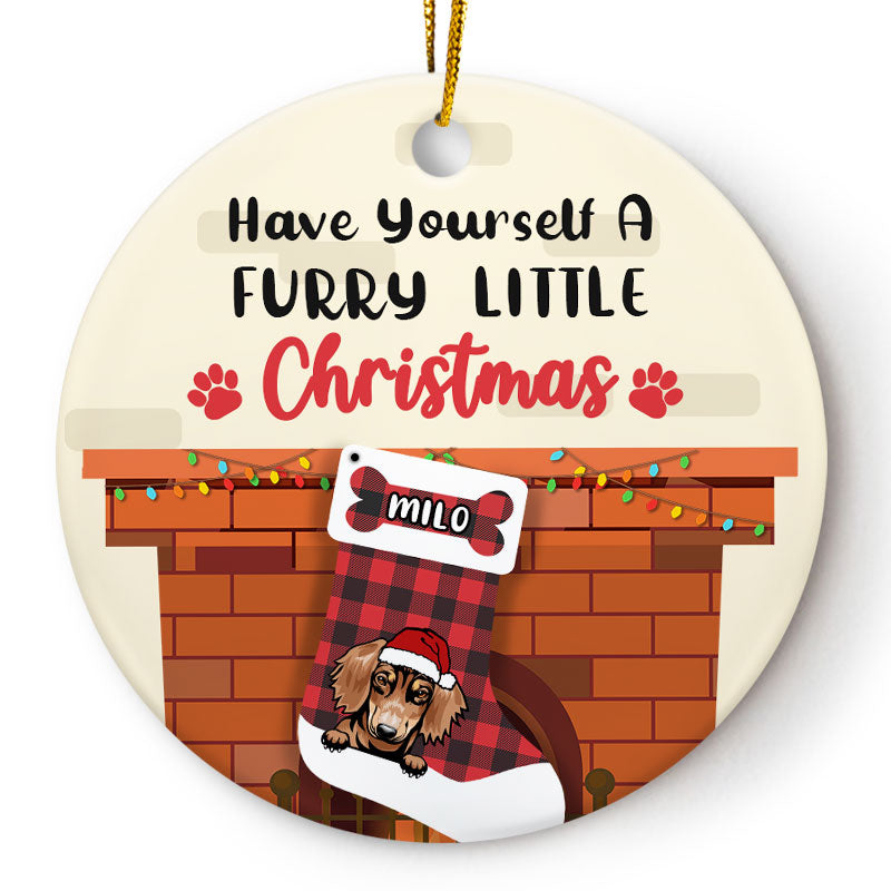 Dog Lovers Sock Have Yourself A Furry Little Christmas - Personalized Custom Circle Ceramic Ornament
