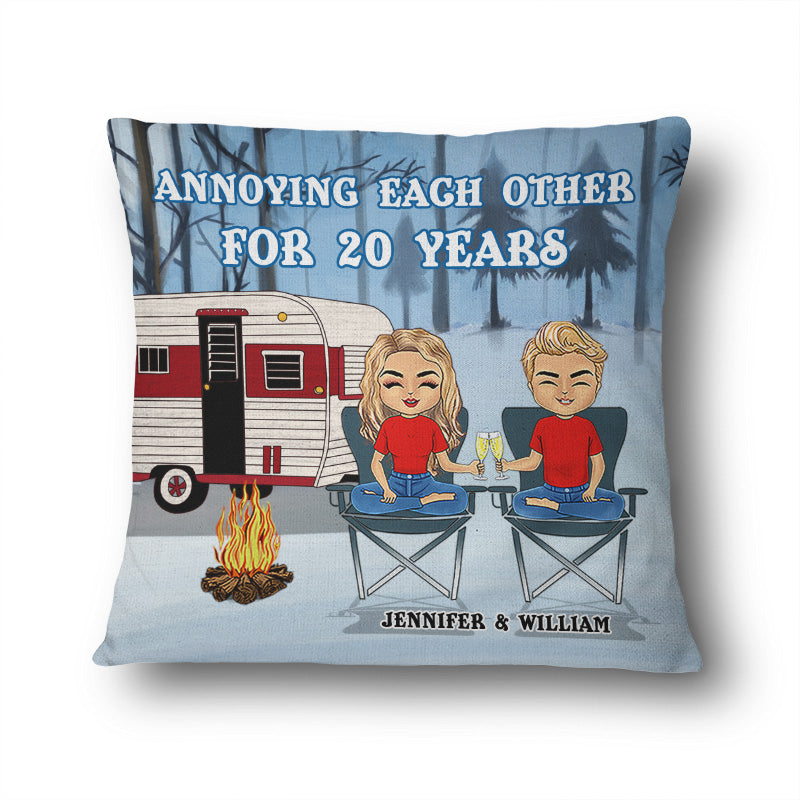 Camping Chibi Couple Annoying Each Other For Years - Personalized Custom Pillow
