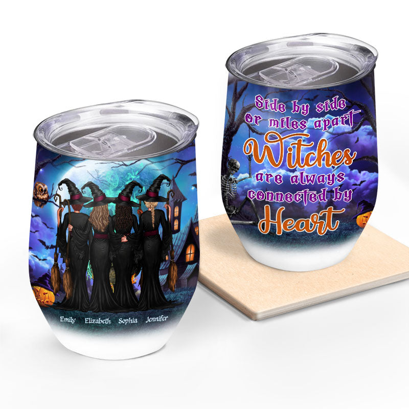 Witch Best Friends Connected By Heart - Halloween Gift For BFF - Personalized Custom Wine Tumbler