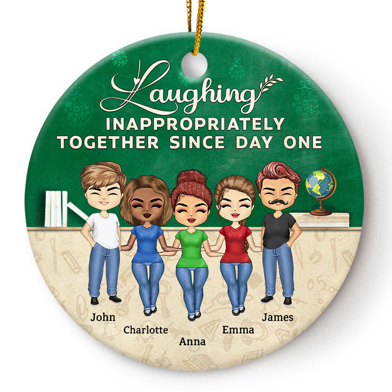 Laughing Inappropriately Colleagues Teacher - BFF Bestie Gift - Personalized Custom Circle Ceramic Ornament