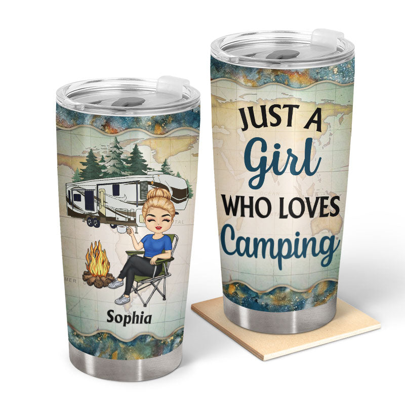 Just A Girl Who Loves Camping Blue - Gift For Campers - Personalized Custom Tumbler