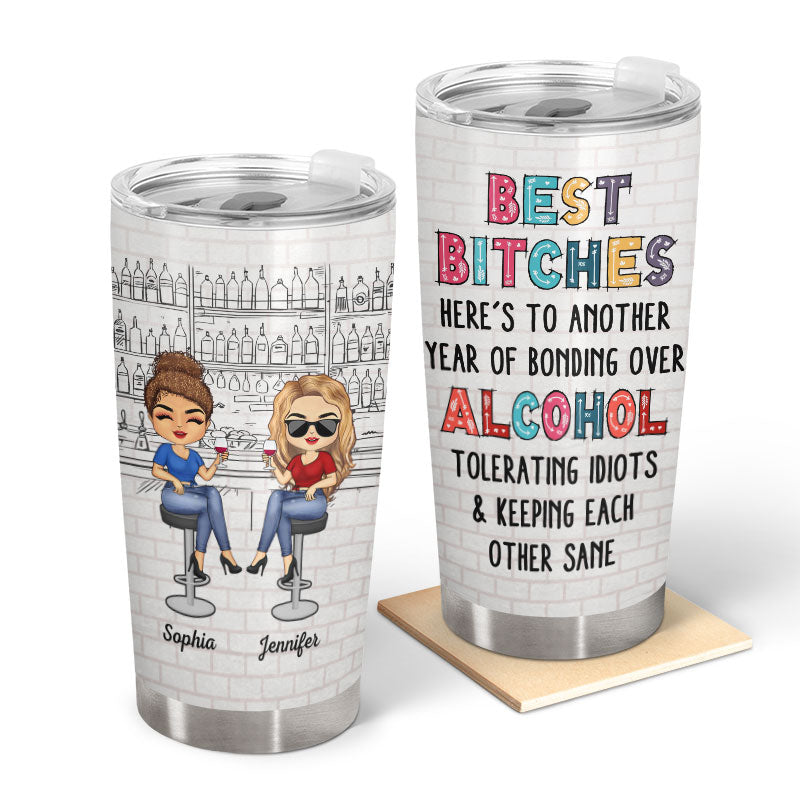 besties tumbler, best bitches tumbler, bonding over alcohol tumbler, best  friend coffee cup, best friend gift, best friends leopard tumbler