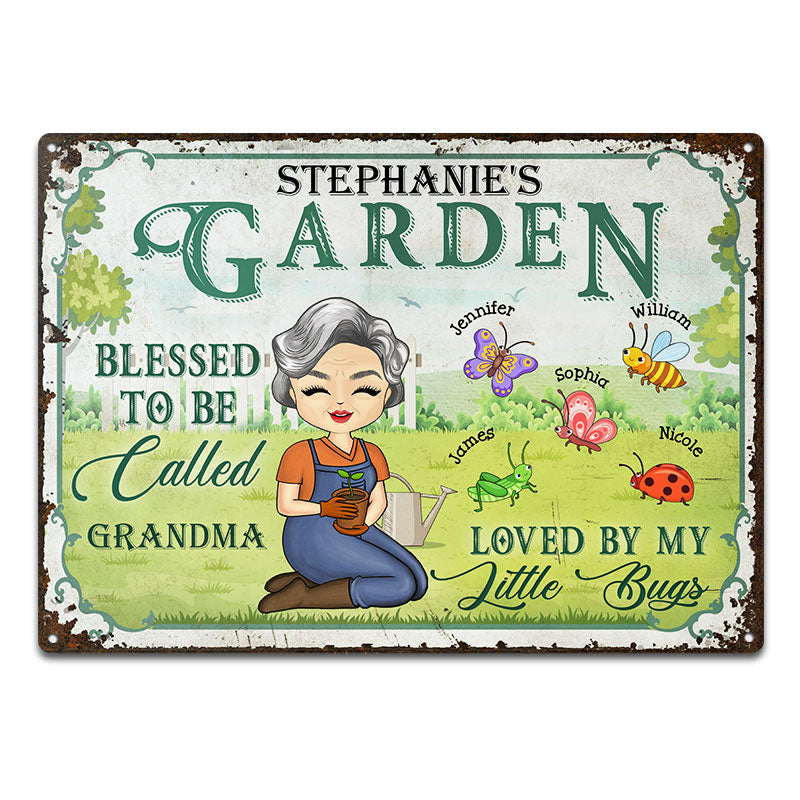 Loved By My Little Bugs Gardening Lady - Gift For Women - Personalized Custom Classic Metal Signs