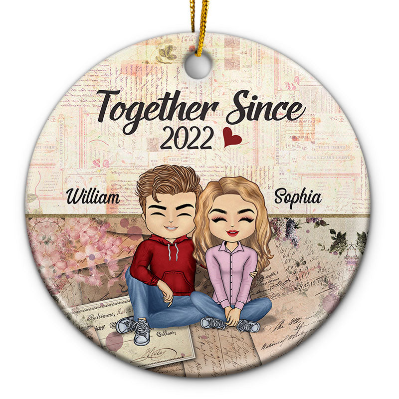 Together Since Husband Wife Christmas - Couple Gift - Personalized Custom Circle Ceramic Ornament