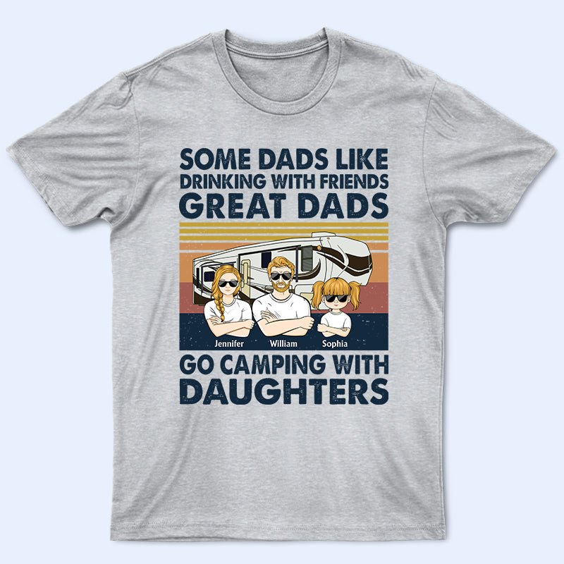 Great Dad Go Camping With Daughters & Sons Retro - Camping Family Gift - Personalized Custom T Shirt