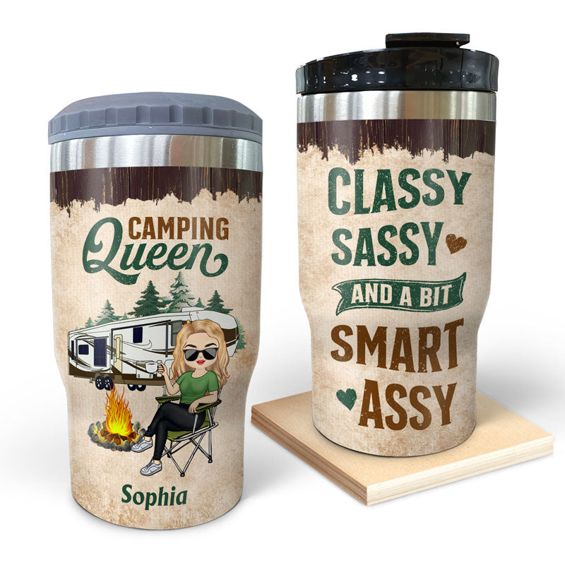 Camping Queen Classy Sassy & A Bit Smart Assy - Personalized Custom Triple 3 In 1 Can Cooler