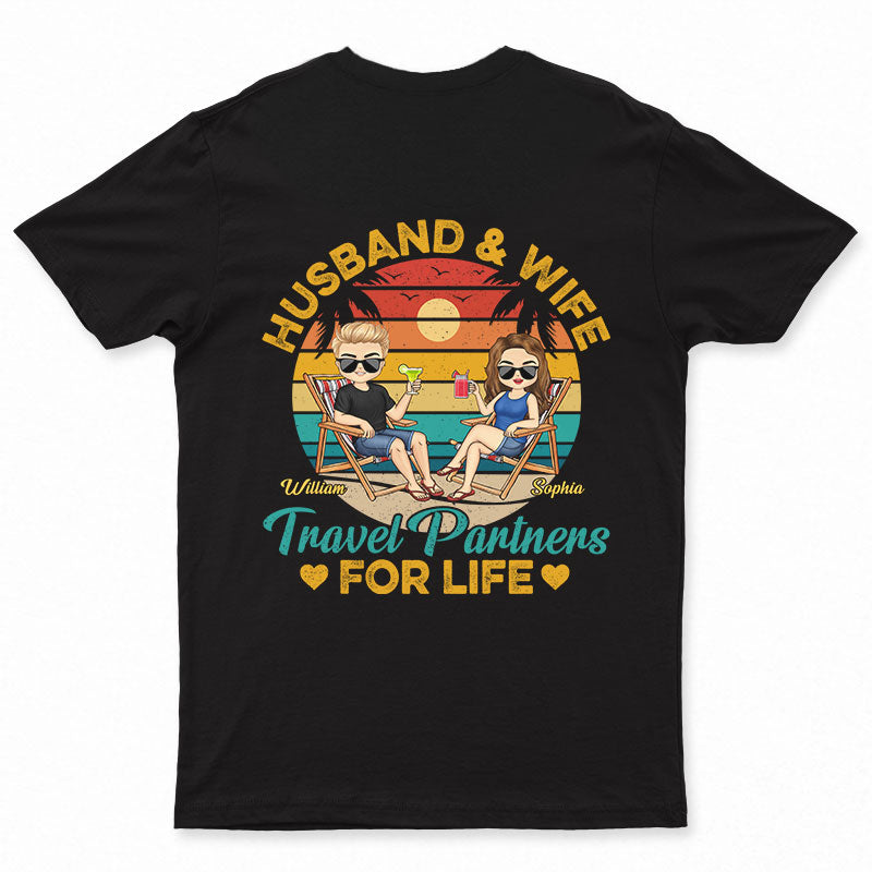 Husband And Wife Travel Partners For Life Beach Traveling Couple Backside - Personalized Custom T Shirt